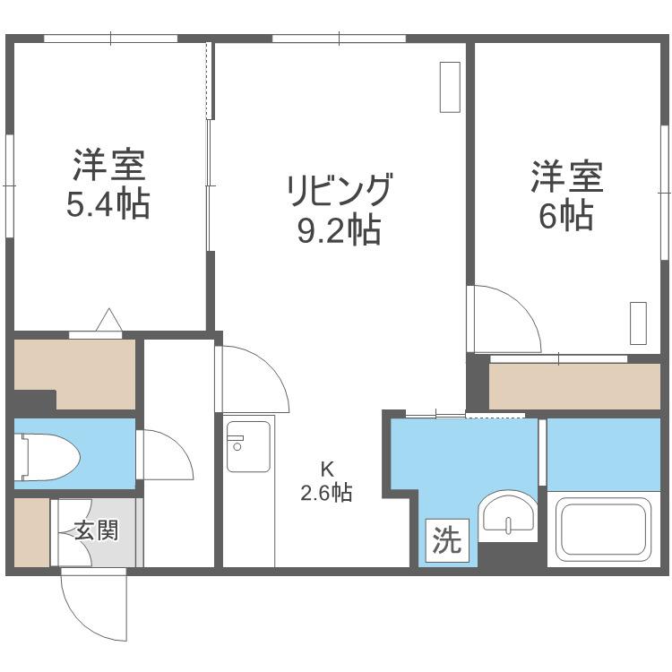 グランメール クレール苗穂(2LDK/4階)の間取り写真