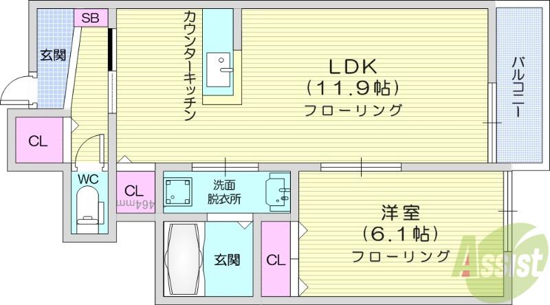 ヴィラージュ新田2(1LDK/1階)の間取り写真