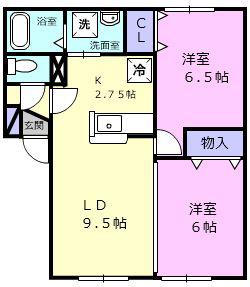ニューハイツK&K(2LDK/2階)の間取り写真