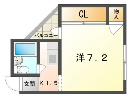 おしゃれ館マンション(1K/2階)の間取り写真