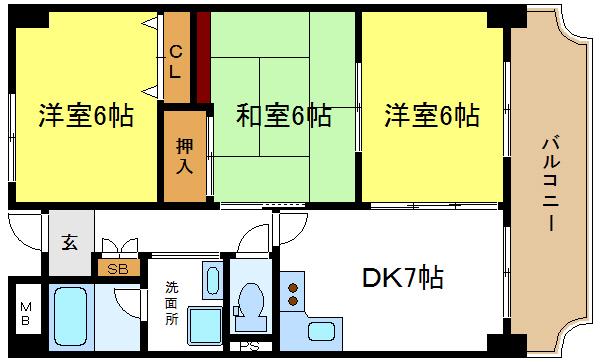 パラシオン平野(3DK/5階)の間取り写真