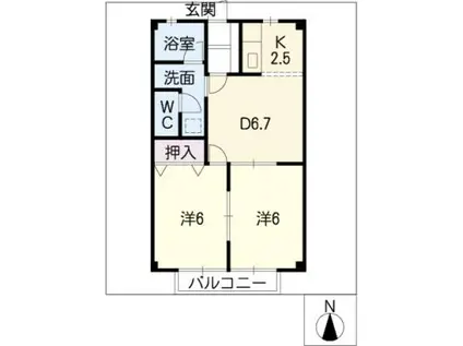 ヴィーブル養老(2DK/2階)の間取り写真