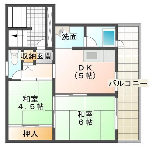 ビレッジハウス近見(2DK/4階)の間取り写真
