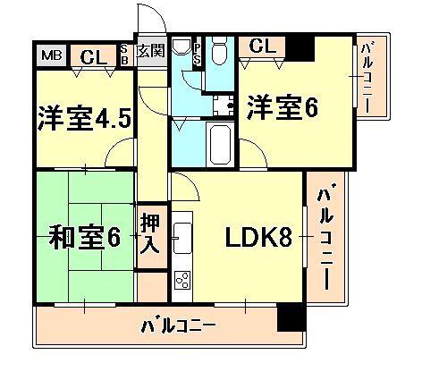 サンパレス21御影山手(3LDK/3階)の間取り写真