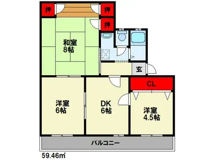 横田コーポ(3DK/3階)の間取り写真