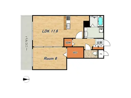 アドミラブールA棟(1LDK/1階)の間取り写真