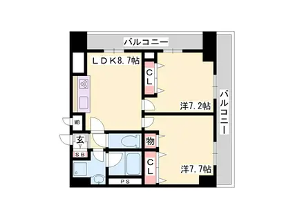 ロイヤルヒル神戸三宮II(2LDK/12階)の間取り写真