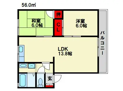 フローラハイツI(2LDK/2階)の間取り写真