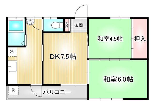 山田アパート(2DK/2階)の間取り写真