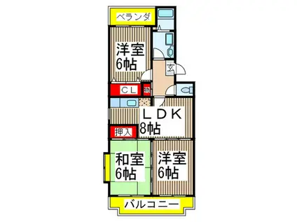 市川グリーンタウン矢野(3LDK/3階)の間取り写真