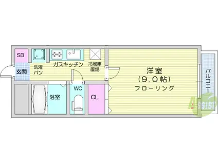 セレーノ国見(1K/2階)の間取り写真