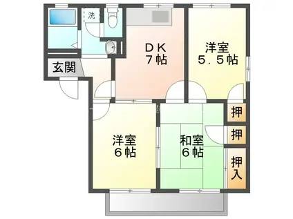 リヴ大吉 A棟(3DK/1階)の間取り写真