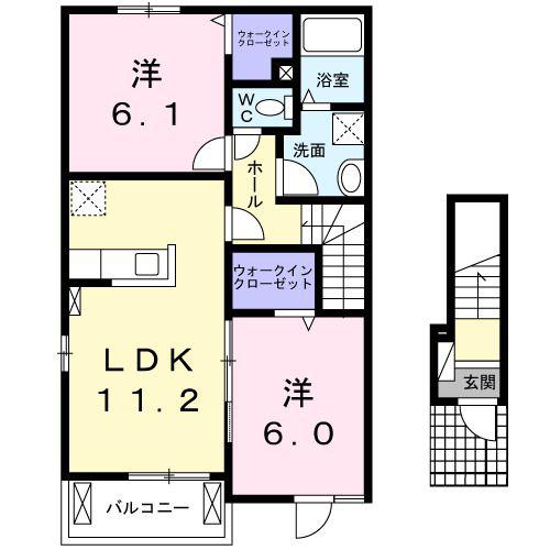 サンシャイン西浦B(2LDK/2階)の間取り写真