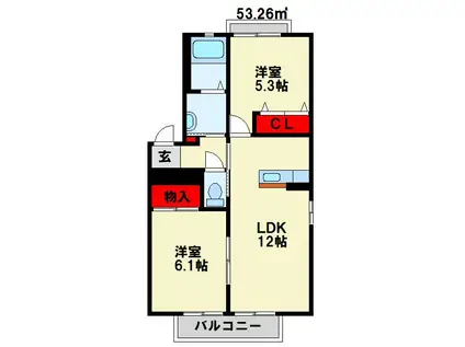 フィールドコート本城II B棟(2LDK/2階)の間取り写真