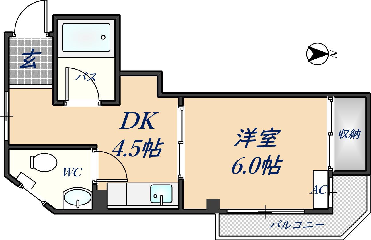 サンハウス(1DK/3階)の間取り写真