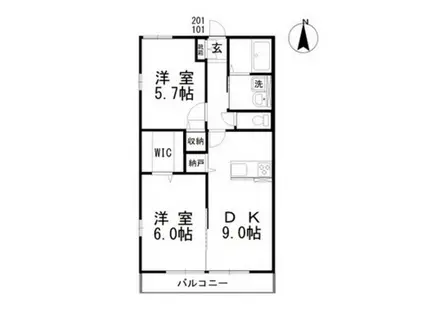 アネシス円山A(2DK/2階)の間取り写真