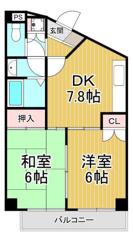 武庫之荘北アイビーコート(2DK/2階)の間取り写真