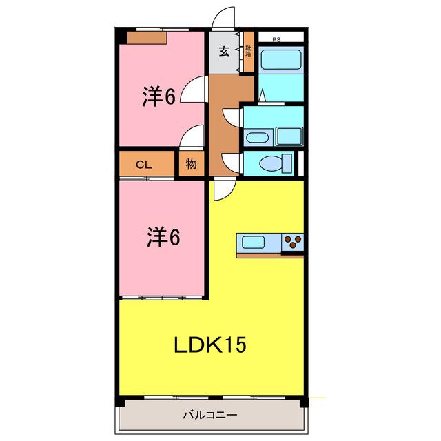 ISO GAIグランドエィワンA(2LDK/2階)の間取り写真