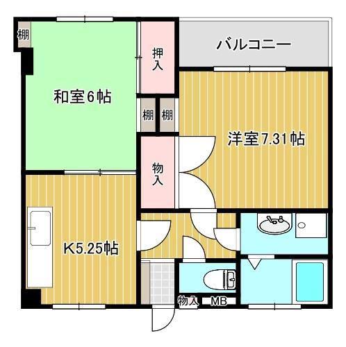 三条駅前ハイツ(2K/3階)の間取り写真