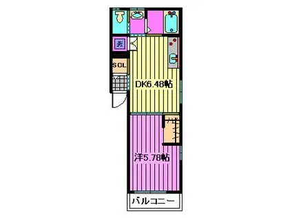 ハピネスアイル大宮(1DK/2階)の間取り写真