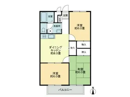 フォブール大高A棟(3DK/2階)の間取り写真