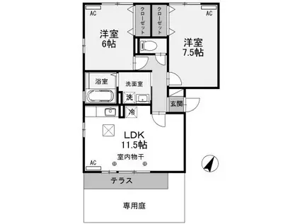 リビングタウン双葉B(2LDK/1階)の間取り写真
