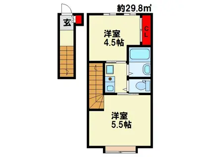 DEAR津田 B棟(2K/2階)の間取り写真