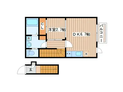 SENTREEVA(1DK/2階)の間取り写真