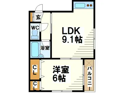 ルミエール国領(1LDK/1階)の間取り写真