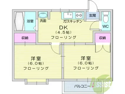 ファミール長町南(2K/2階)の間取り写真