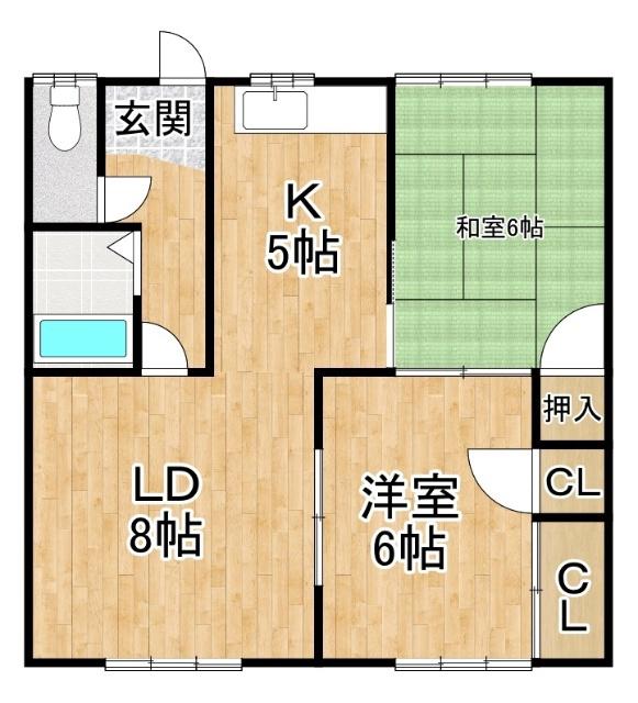 ハイツふくろう(2LDK/2階)の間取り写真