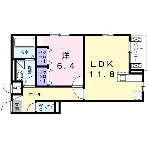 カレント ヴィラ 希(1LDK/3階)の間取り写真
