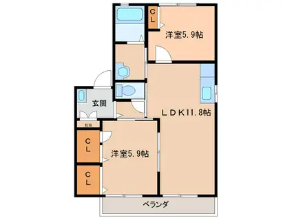 アンシャンテ(2LDK/2階)の間取り写真