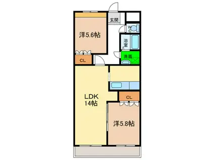 ルミナスハイム羽浦III(2LDK/2階)の間取り写真