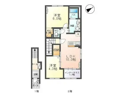 ルミエールI(1LDK/2階)の間取り写真
