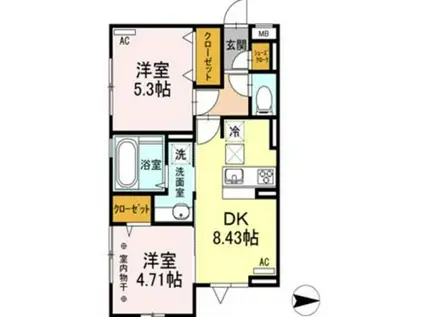 ラピュタ ウイングス(2DK/1階)の間取り写真