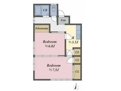 アンビエントハウス(2K/2階)の間取り写真