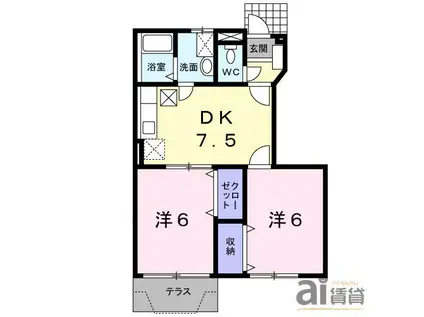 ソーレ・レヴァンテB(2DK/1階)の間取り写真