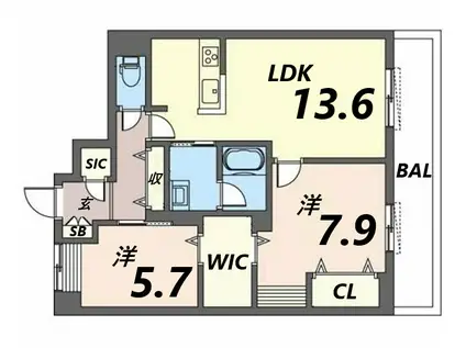 オカバ姫路青山シャーメゾンB(2LDK/3階)の間取り写真