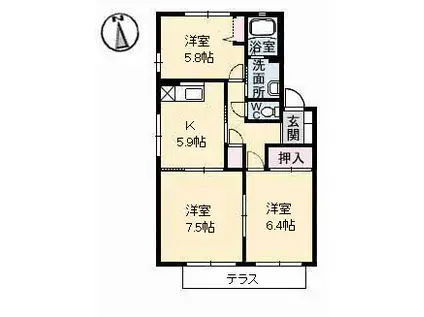 トータス井上 C棟(3K/1階)の間取り写真