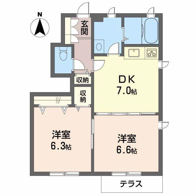 GROVE PLACE B棟(2DK/1階)の間取り写真