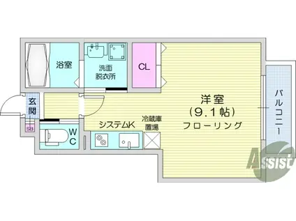 根岸A棟(ワンルーム/1階)の間取り写真