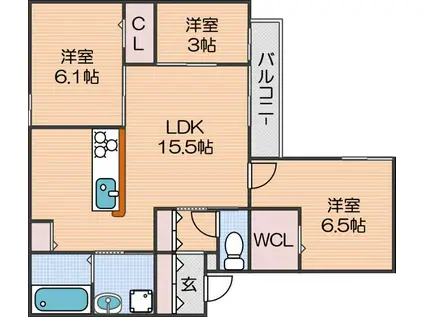 クラシスト清水丘イースト(3LDK/1階)の間取り写真