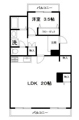 ガーデンハイツ滝山B棟(1LDK/3階)の間取り写真