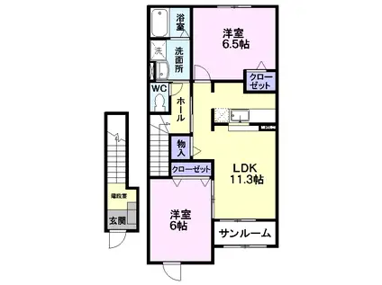 メゾン川原毛(2LDK/2階)の間取り写真