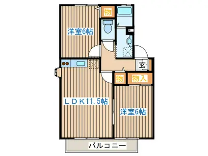 トゥインクル土手内B(2LDK/2階)の間取り写真