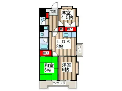 パレドール和弘NO.2(3LDK/3階)の間取り写真