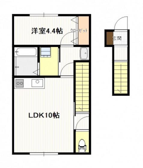 ギア4小方(1LDK/2階)の間取り写真