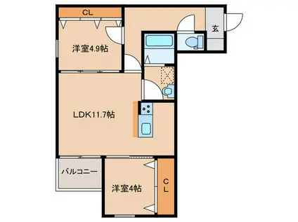 ペーナ・バリオII棟(2LDK/2階)の間取り写真