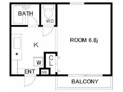 グランディール森北(1K/2階)の間取り写真